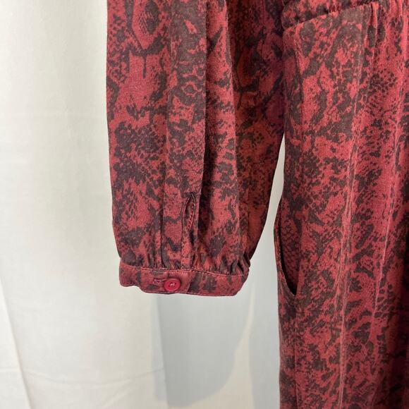 GARNET HILL Ines Blouson Knit Dress Printed Long Sleeve Knee Length Wine Red M - Picture 5 of 11
